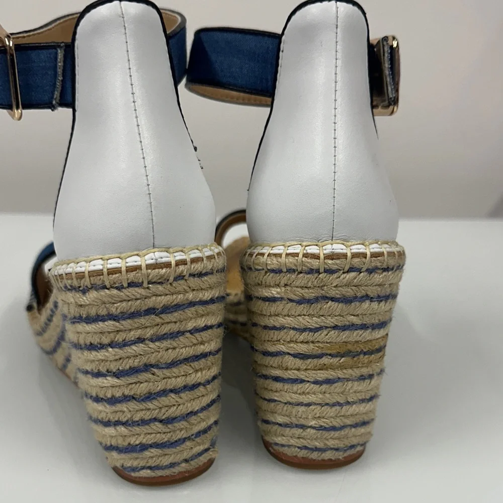 CAbi Blue Parker espadrille Denim Wedge Sandals 7